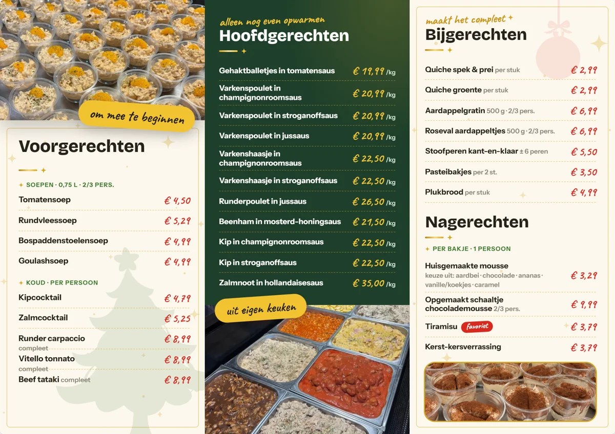 Binnenkant kerstmenu flyer